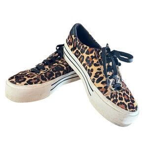 Stradivarius tennis shoes sneakers leopard print platform with zip detail